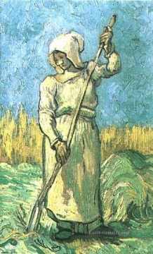 Bäuerin mit Rechen nach Hirse Vincent van Gogh Ölgemälde